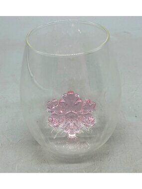 Unique Clear Glass Wine Tumbler With Pink snowflake inside Accent 4.25" READ